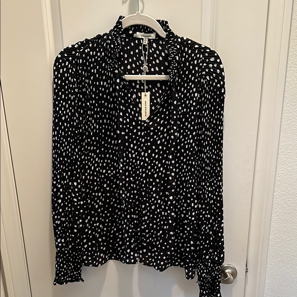 Max Studio Black and White Polka Dot Blouse
